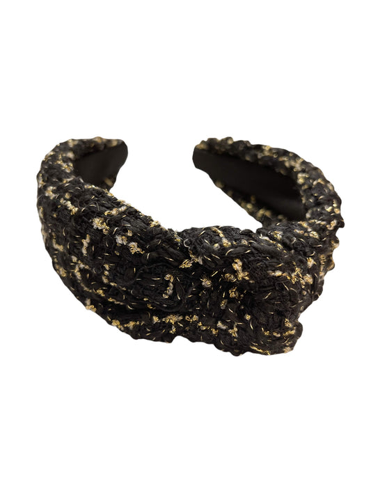 Knotted Black & Gold Tweed Headband