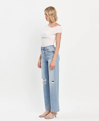 BETH HIGH RISE CLEAN CUT RAW HEM WIDE LEG JEANS T6597