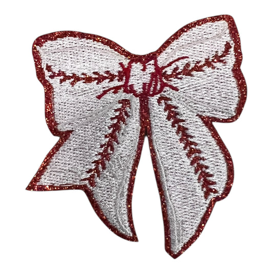 Glitter Baseball Bow Patch- 3"