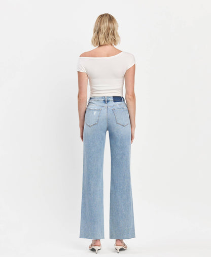 BETH HIGH RISE CLEAN CUT RAW HEM WIDE LEG JEANS T6597