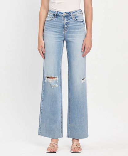 BETH HIGH RISE CLEAN CUT RAW HEM WIDE LEG JEANS T6597