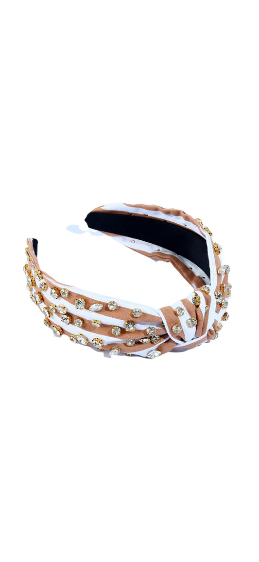 Knotted Striped Headband with Crystals