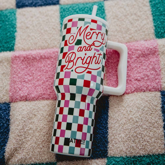 Merry & Bright Checkered Tumbler, 38 oz